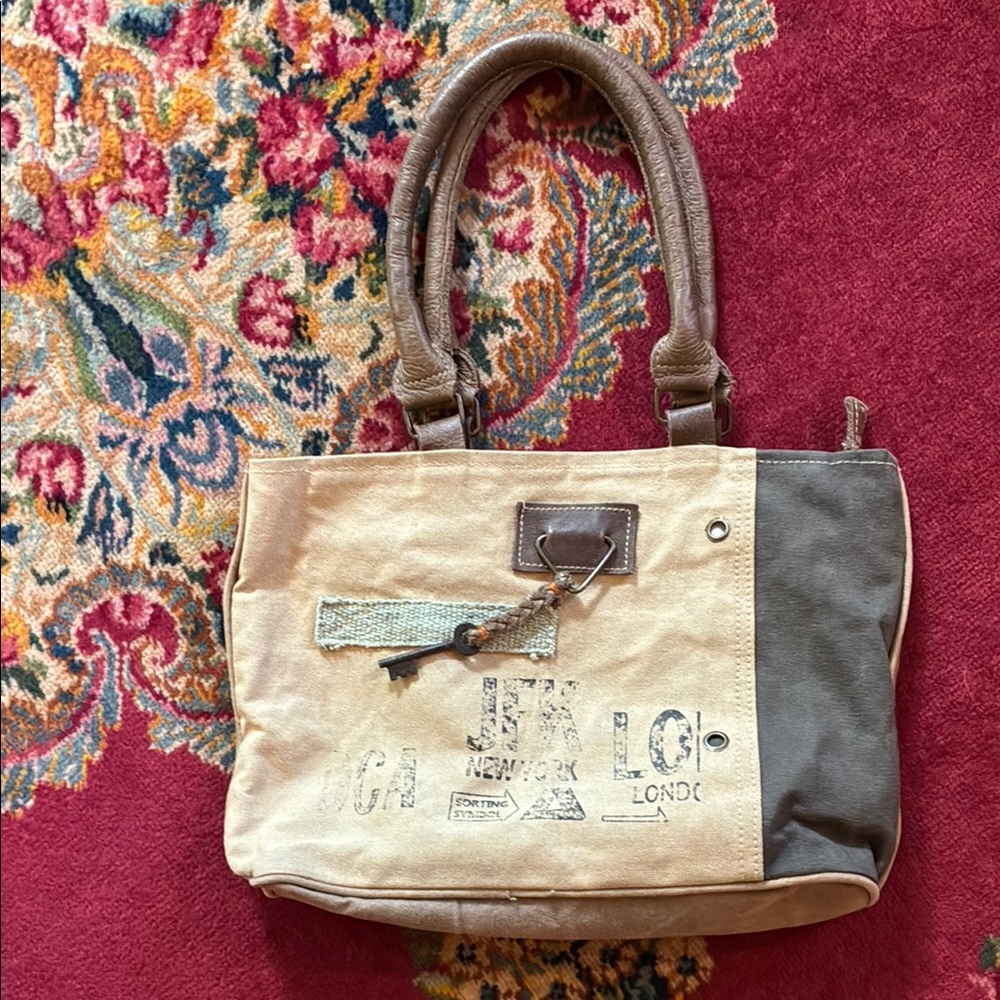 Myra canvas and leather tote purse